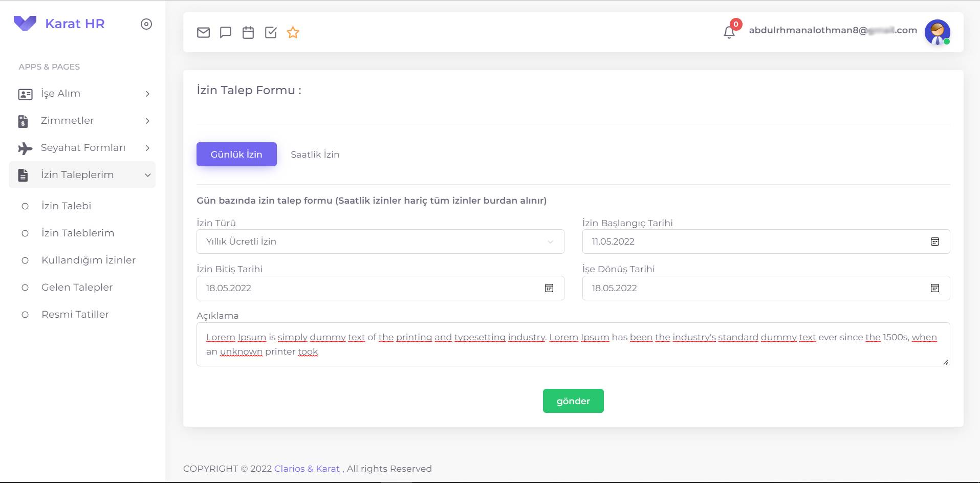 Karat HR leave request form